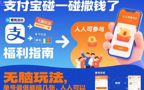 支付寶碰一碰撒錢了，無腦玩法，單號最低能搞幾張，人人可以擼【揭秘】