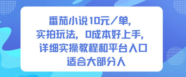 番茄小說10米每單，實拍玩法，0成本好上手，詳細實操教程和平臺入口適合大部分人