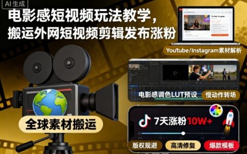 電影感短視頻玩法教學，搬運外網短視頻剪輯發布漲粉