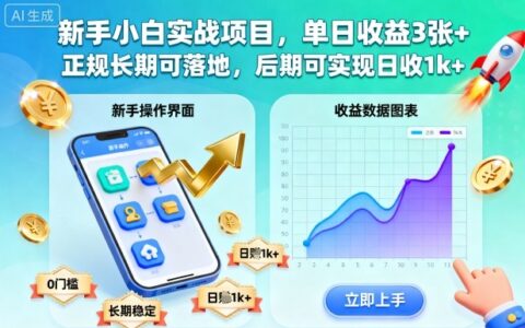 新手小白實戰項目，單日收益3張+，正規長期可落地，后期可實現日收1k+【揭秘】