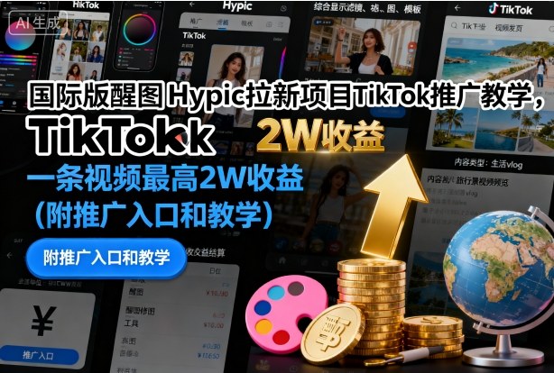 國際版醒圖Hypic拉新項目TikTok推廣教學，一條視頻最高2W收益（附推廣入口和教學）