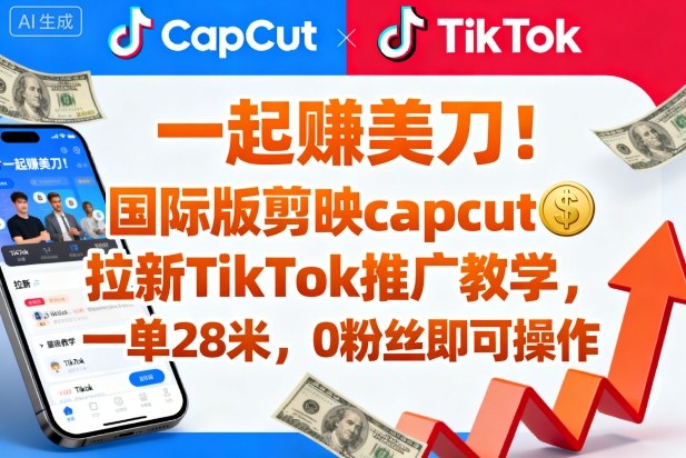 一起賺美刀！國際版剪映capcut拉新TikTok推廣教學，一單28米，0粉絲即可操作（附推廣入口和教學）