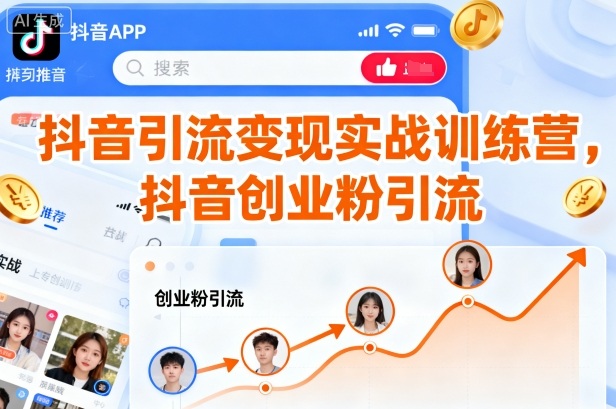 抖音引流變現實戰訓練營，抖音創業粉引流