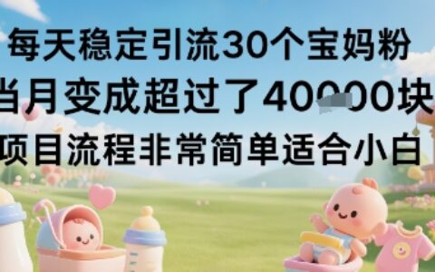 每天穩定引流30個寶媽粉當月變成超過了1W+項目流程非常簡單適合小白