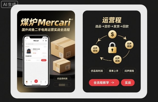 煤爐Mercari國外閑魚二手電商運營實戰(zhàn)全流程，仿品高利潤，簡單上手，悶聲搞錢