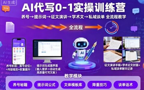AI代寫0-1實操訓練營，從養號、提示詞、征文演講、學術文，到私域談單的全流程教學
