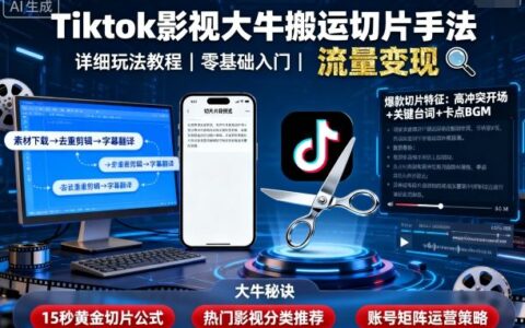 Tiktok影視大牛搬運切片手法，詳細玩法教程