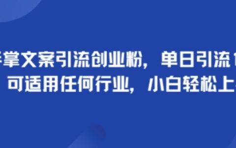 手掌文案引流創(chuàng)業(yè)粉，單日引流100+，可適用任何行業(yè)，小白輕松上手