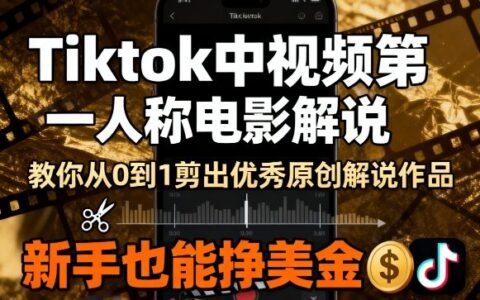 Tiktok中視頻第一人稱電影解說，教你從0到1剪出一個優(yōu)秀的原創(chuàng)解說作品，新手也能掙美金