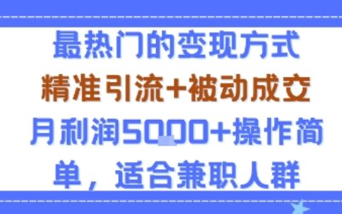 小眾賽道玩法：當下最熱門的變現方式，精準引流+被動成交月利潤5k+操作簡單，適合兼職人群
