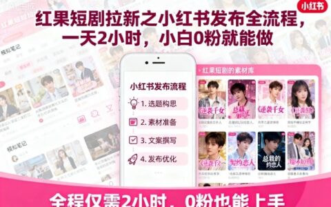 紅果短劇拉新之小紅書(shū)發(fā)布全流程，一天2小時(shí)，小白0粉就能做
