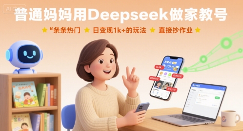普通媽媽用Deepseek做家教號,條條熱門,日變現1k+的玩法,直接抄作業