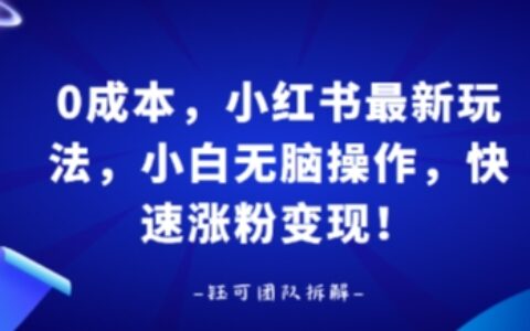 0成本，小紅書最新玩法，小白無腦操作，快速漲粉變現