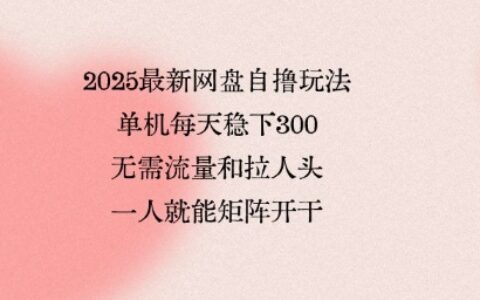 2025最新網(wǎng)盤自擼玩法，單機(jī)每天穩(wěn)下3張，無需流量和拉人頭，一個(gè)人就可輕松矩陣，全網(wǎng)獨(dú)一份【揭秘】