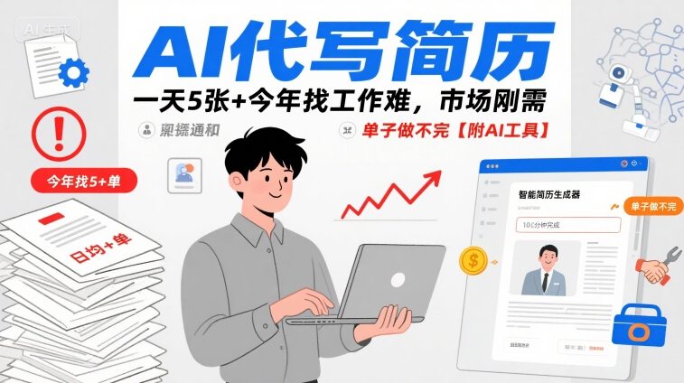 AI代寫簡歷,一天5張+今年找工作難,市場剛需,單子做不完【附AI工具】