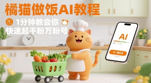 有趣的橘貓買菜做飯視頻,用AI一鍵搞定,1分鐘教會(huì)你,快速起千粉萬粉號(hào)