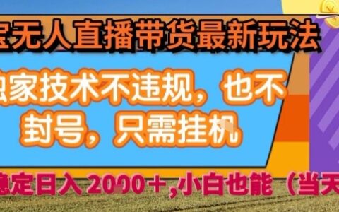 淘寶無人直播帶貨最新玩法，獨家技術不違規，也不封號，全自動運行，只需掛著， ?穩定日入2k【揭秘】