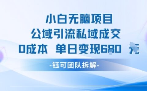 小白無腦項目公域引流私域成交0成本單日變現680米