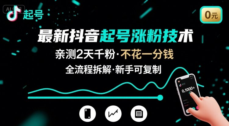 最新抖音起號(hào)漲粉技術(shù)，親測(cè)2天千粉，不花一分錢，全流程拆解