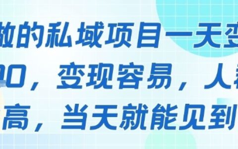 好做的私域項目一天變現(xiàn)1k+，變現(xiàn)容易，人群占比高，當(dāng)天就能見到錢