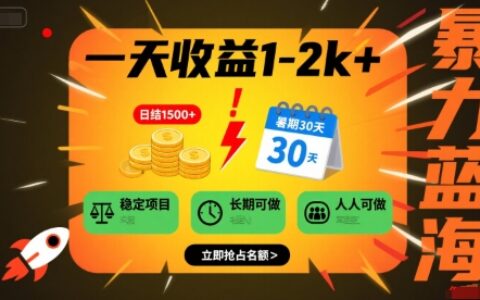 一天收益1-2k+ 穩定項目，暑期暴力藍海項目，長期穩定，人人可做【揭秘】