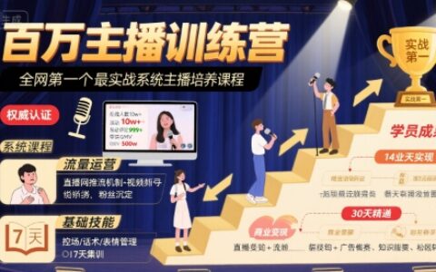 百萬主播訓練營，全網第一個最實戰系統主播培養課程