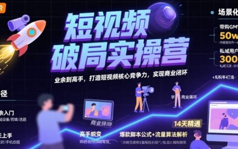 短視頻破局實(shí)操營(yíng)，業(yè)余到高手，打造短視頻核心競(jìng)爭(zhēng)力，實(shí)現(xiàn)商業(yè)閉環(huán)