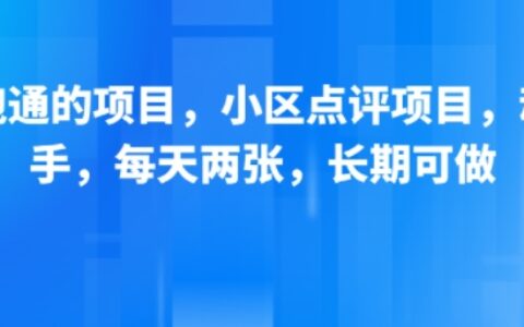 新跑通的項目，小區點評項目，動動手，每天兩張，長期可做