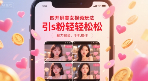 四開屏美女視頻玩法,引s粉輕輕松松,暴力掘金,手機操作【揭秘】