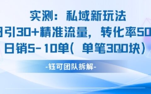 實測私域新玩法日引30加精準流量轉化率50%日銷5-10單每筆3張