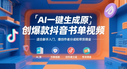 AI一鍵生成原創爆款抖音書單視頻,適合新手入門,擼創作者分成和帶貨傭金【揭秘】