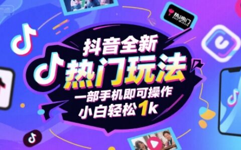 抖音全新熱門玩法，一部手機即可操作，小白輕松1k【揭秘】