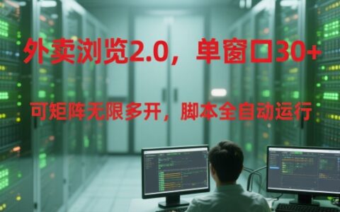 外賣瀏覽2.0，單窗口30+可矩陣無限多開，腳本全自動運行【揭秘】