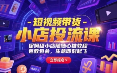 短視頻帶貨-小店投流課，保姆級小店隨心推教程，包教包會，生意即刻起飛