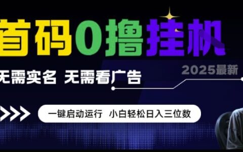 首碼0擼掛G項目，無需實名無需看廣告 一鍵啟動運行，小白輕松日入三位數【揭秘】