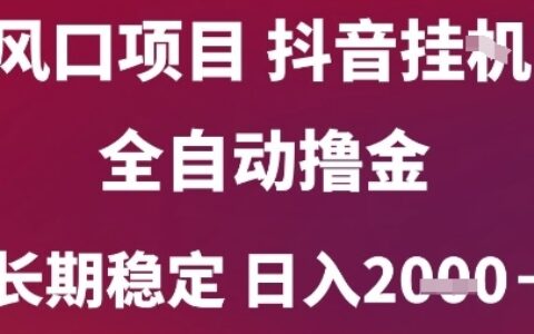 風(fēng)口項(xiàng)目，六月最新玩法抖音無人掛G，全自動擼金，長期穩(wěn)定 日入2k+【揭秘】