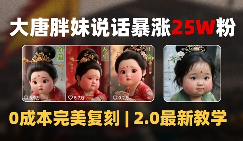 AI大唐胖貴妃說話2.0,40條視頻暴漲40w粉,附獨家變現攻略