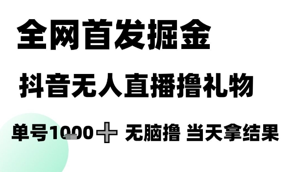 全網首發掘金抖音無人直播擼禮物,單號1k +無腦擼,當天拿結果【揭秘】