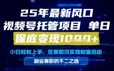 25年最新風(fēng)口，視頻號(hào)托管項(xiàng)目，單日保底變現(xiàn)1k+，手把手教學(xué)【揭秘】