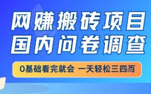 網創搬磚項目，國內問卷調查，小白輕松上手，一天三四張的也不難，干就完了【揭秘】