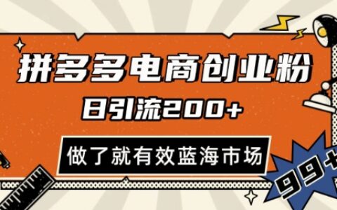拼多多引流電商創(chuàng)業(yè)粉，日引200+，可矩陣放大，做了就有效【揭秘】