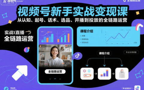 視頻號新手實(shí)戰(zhàn)變現(xiàn)課，從認(rèn)知、起號、話術(shù)、選品、開播到投放的全鏈路運(yùn)營