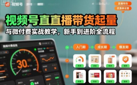 視頻號直播帶貨起量與微付費實戰教學，新手到進階全流程