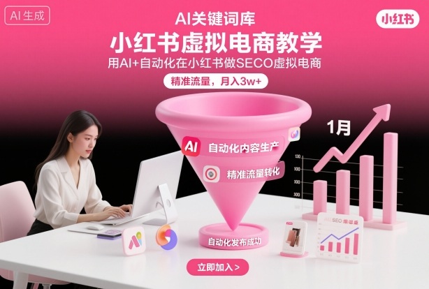 小紅書虛擬電商項目,用AI+自動化在小紅書做SEO虛擬電商,精準流量,月入3w+