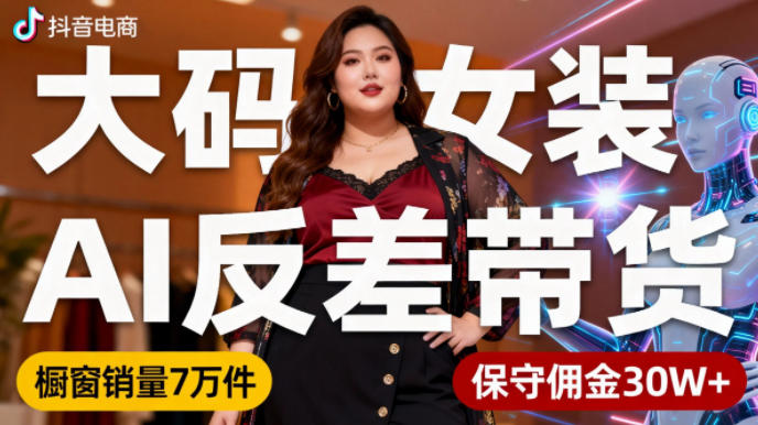 抖音小眾賽道,大碼女裝AI反差帶貨,不用直播,每天6條作品,櫥窗賣7萬件,保守傭金30W+