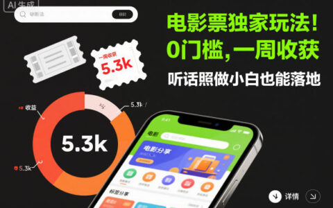 電影票獨家玩法！0門檻，一周收獲5.3k，聽話照做小白也能落地【揭秘】