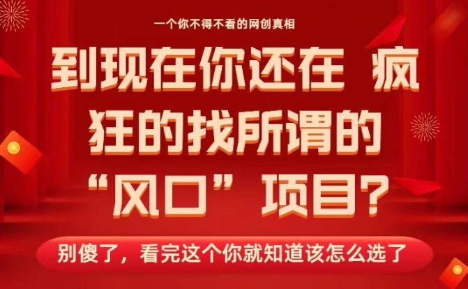 馬上26年了,你還在找所謂的風(fēng)口項(xiàng)目?別傻了,看完這個你全都懂了!【揭秘】