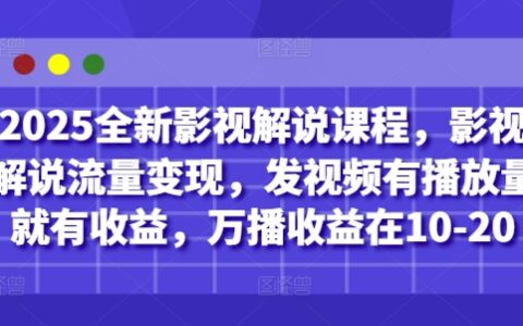 2025全新影視解說課程，影視解說流量變現，發視頻有播放量就有收益，萬播收益在10-20
