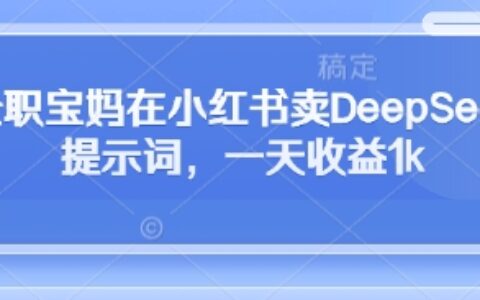 全職寶媽在小紅書賣DeepSeek提示詞，一天收益1k