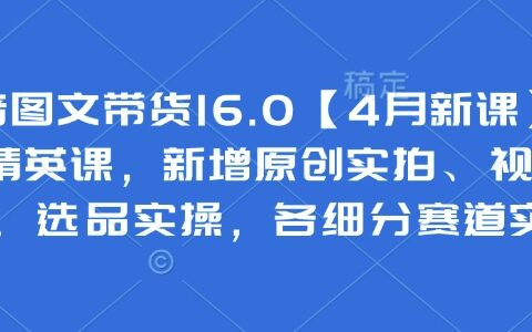 抖音圖文帶貨16.0【4月新課】基礎+精英課，新增原創實拍、視頻混剪、選品實操，各細分賽道實操